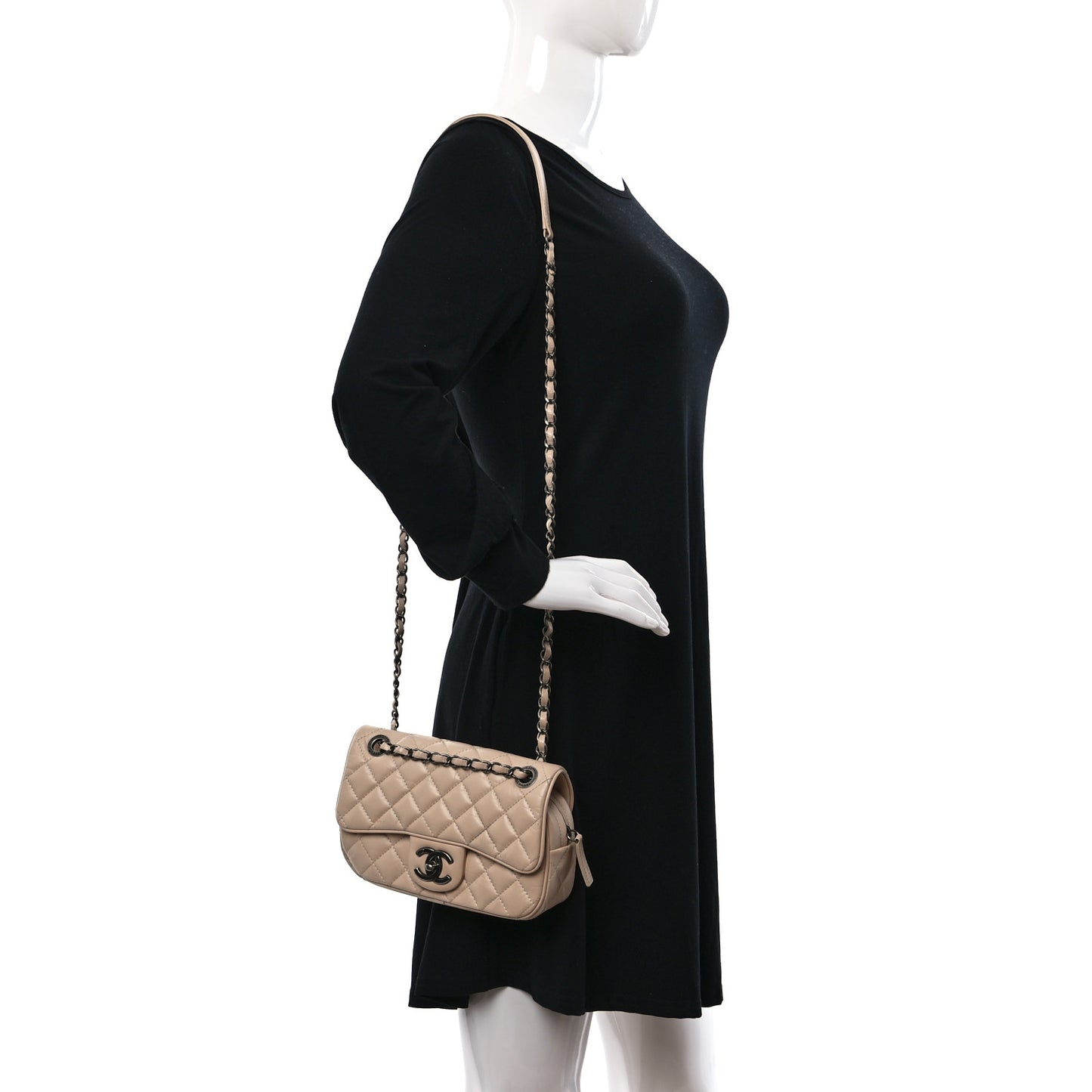 Aged Calfskin Quilted Small Easy Flap Beige