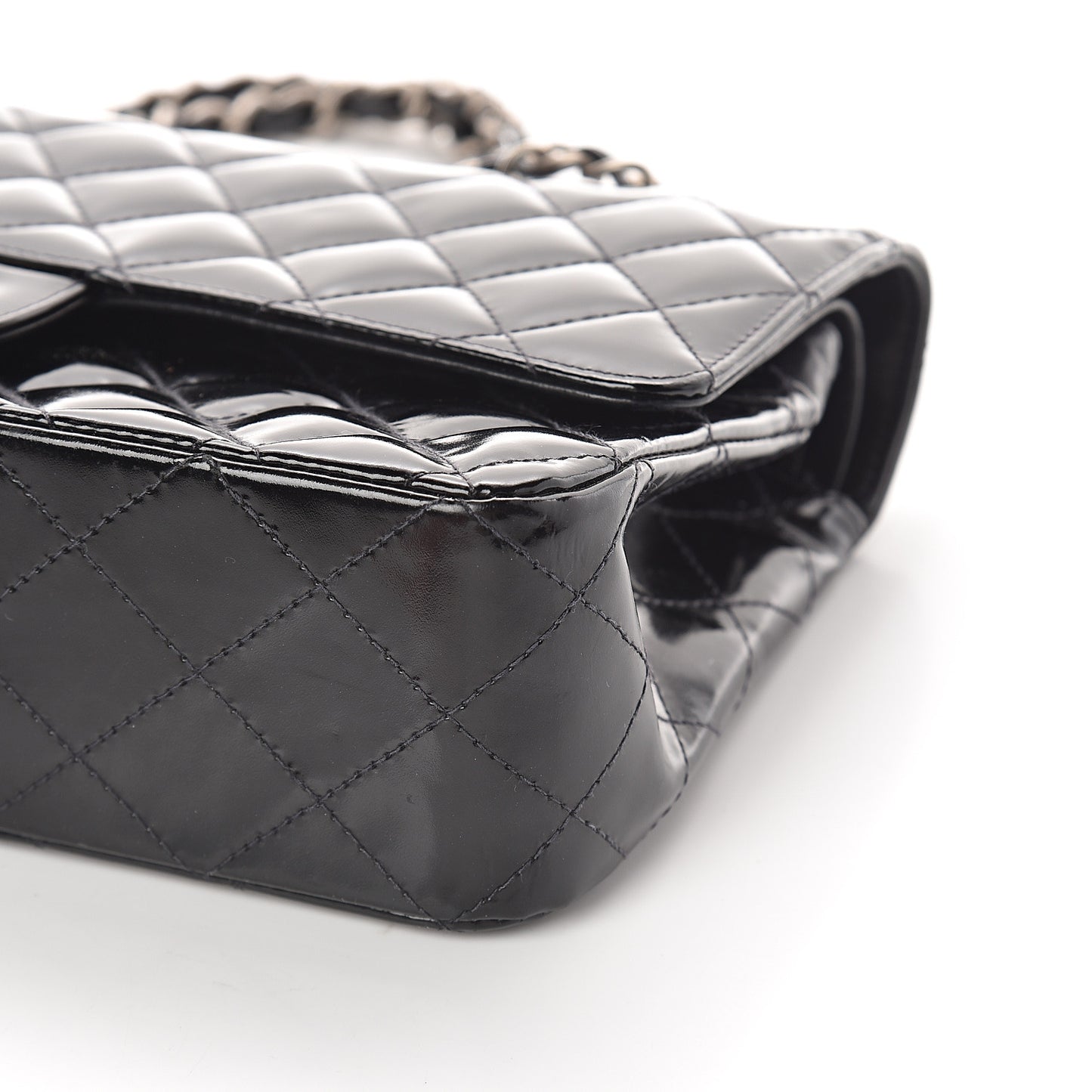 Patent Quilted Medium Double Flap Black