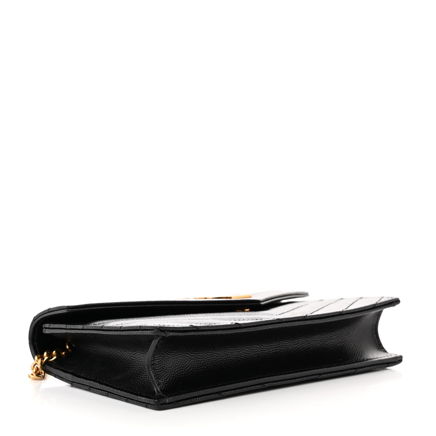 Saint Laurent Grain De Poudre Matelasse Chevron Monogram Envelope Chain Wallet Black 4 of 10