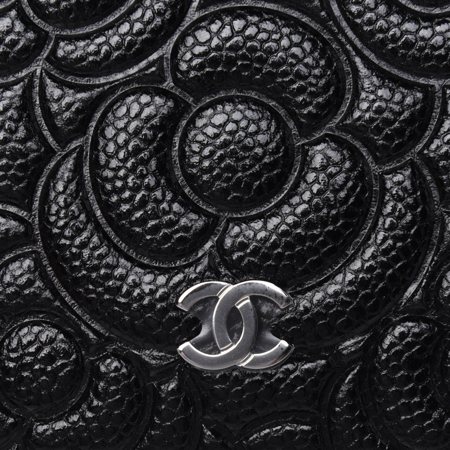 Caviar Camellia Embossed Chain Belt Bag Black