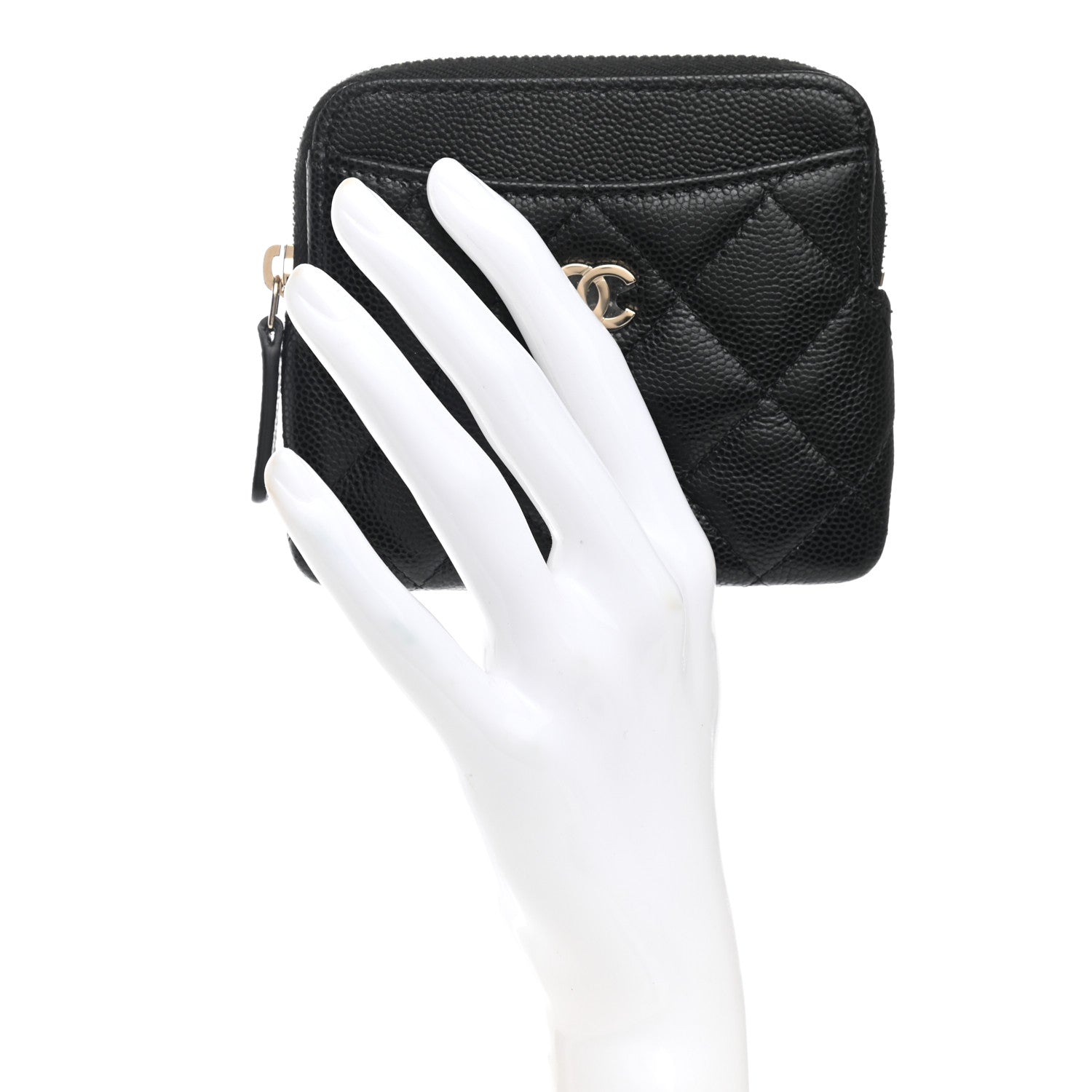 Chanel Caviar Quilted Zip Card Holder Wallet Black 2 of 8