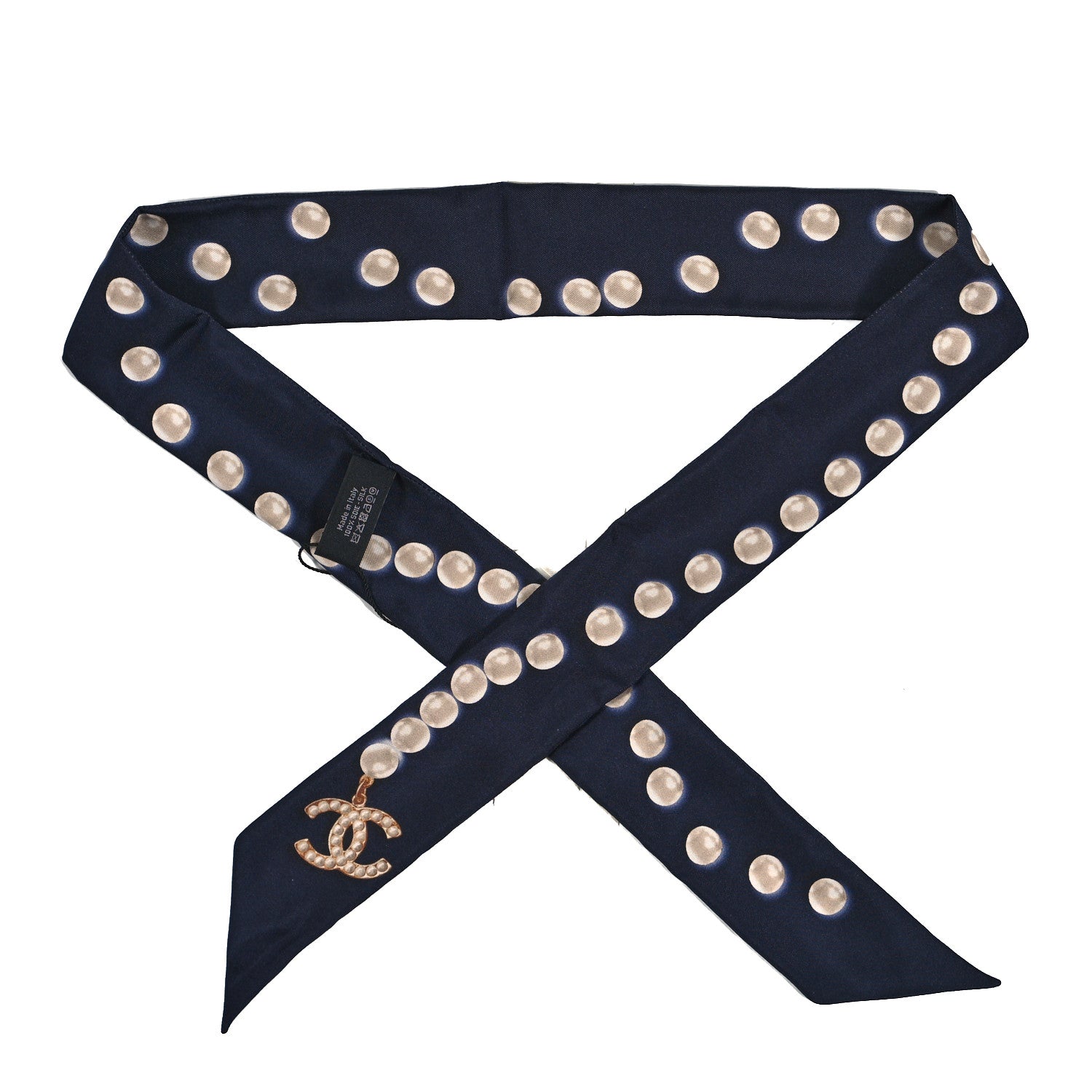 Chanel Silk Pearl CC Slim Bandeau Scarf Dark Navy 1 of 4