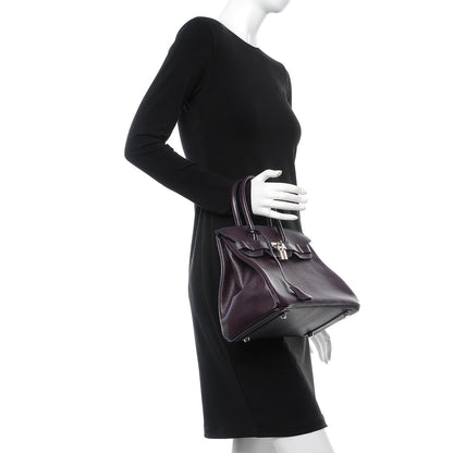 Hermes Chevre Mysore Bi-Color Horseshoe Birkin 30 Raisin Bleu Electrique 2 of 36