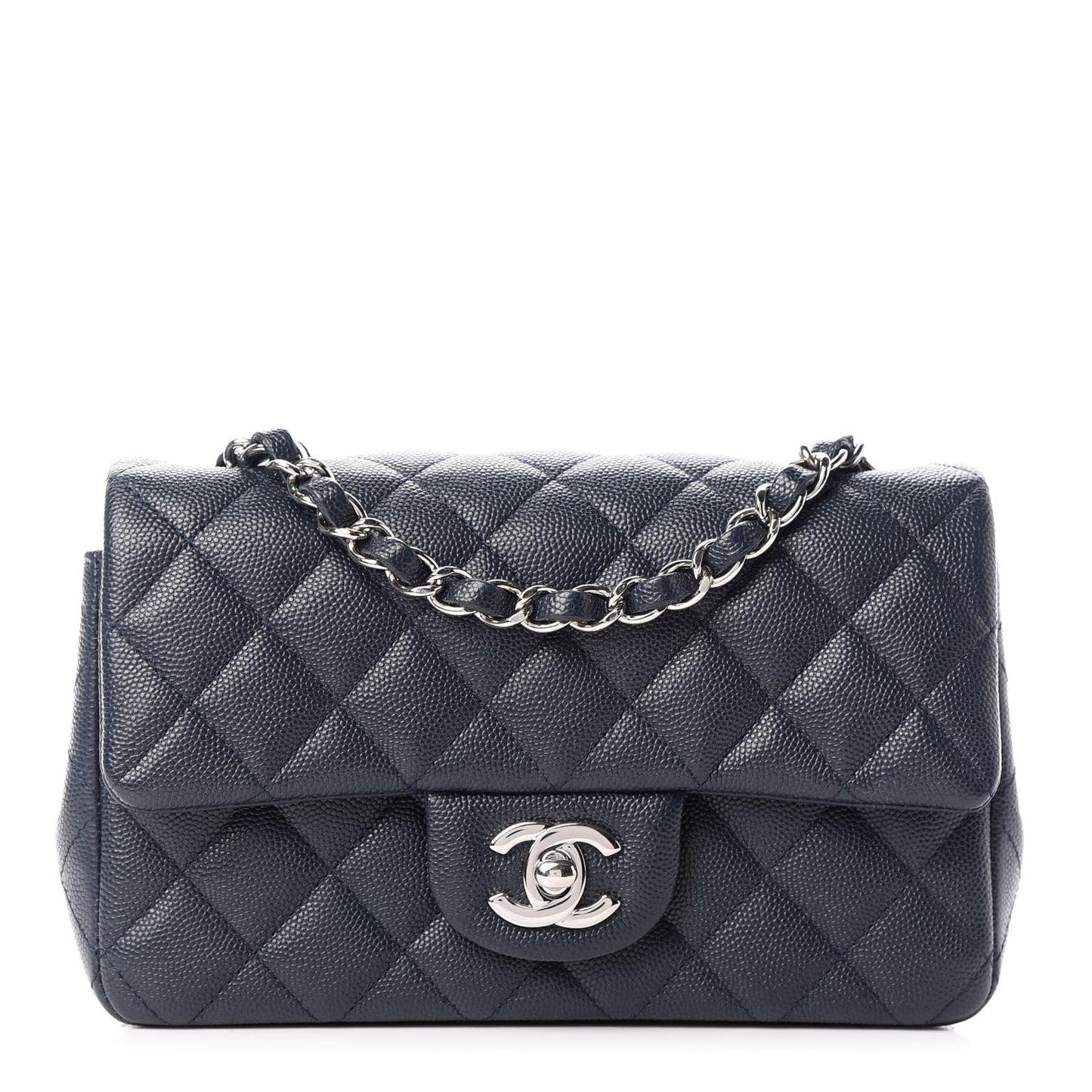 Caviar Quilted Mini Rectangular Flap Navy