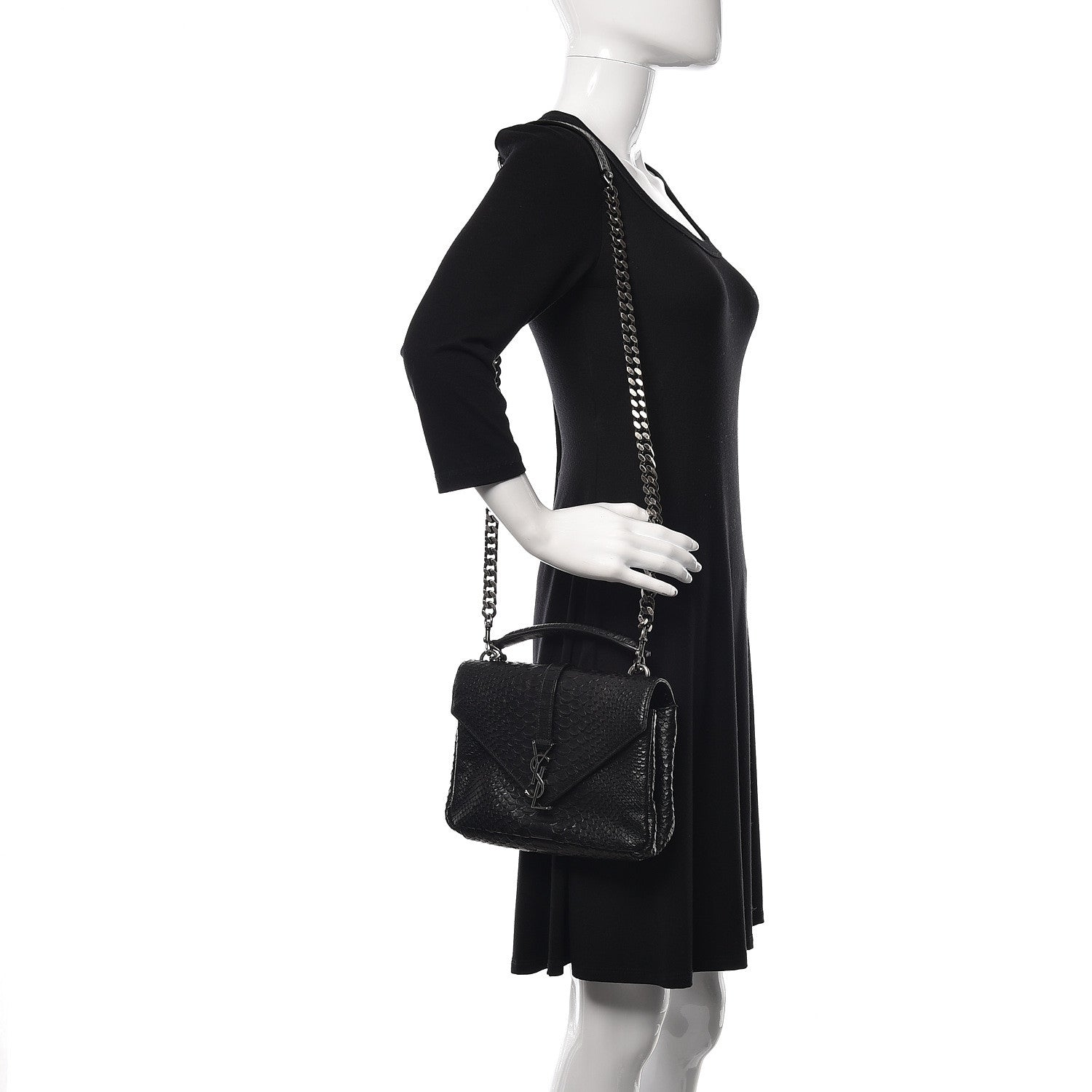 Saint Laurent Calfskin Python Embossed Monogram Medium College Bag Black 2 of 9