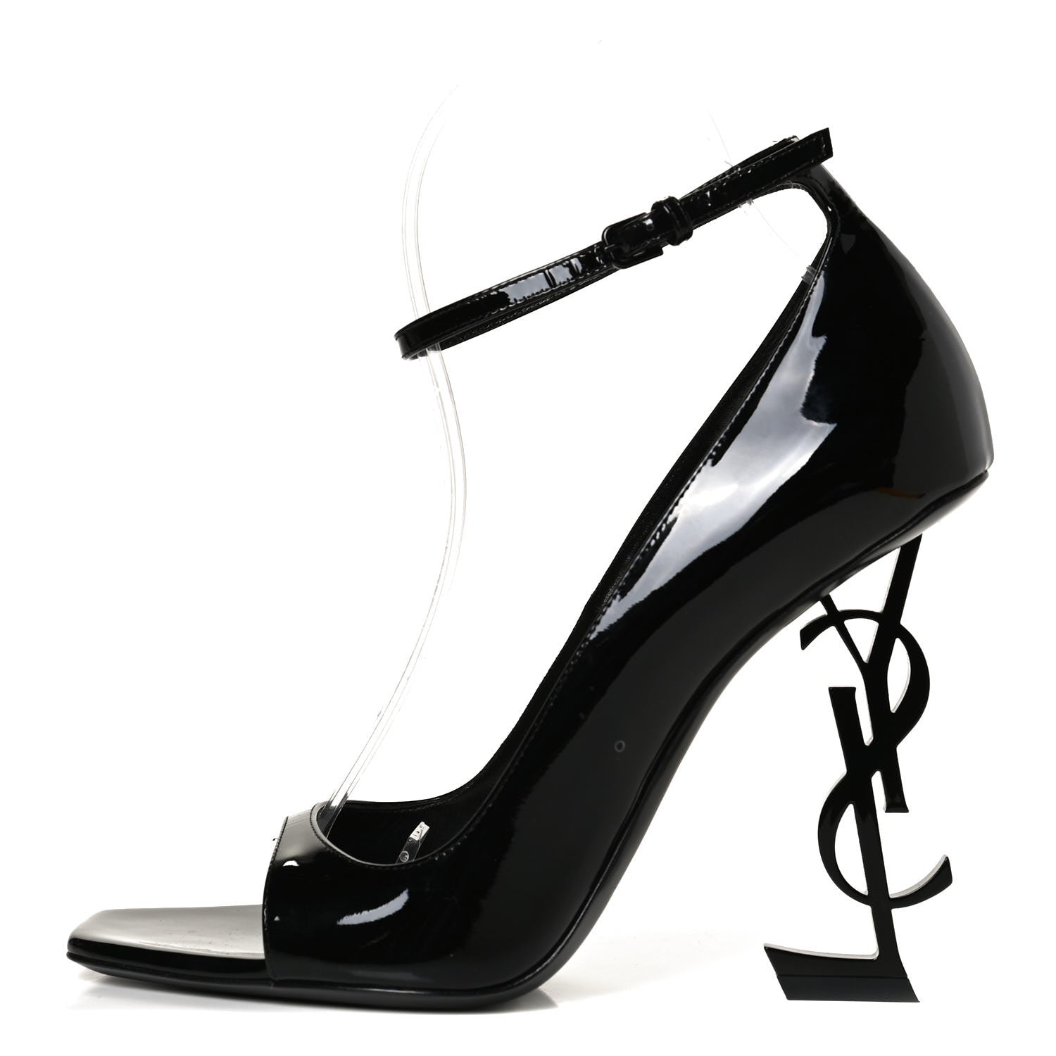 Saint Laurent Patent Calfskin Opyum Ankle Strap Sandals 39 Black 1 of 11