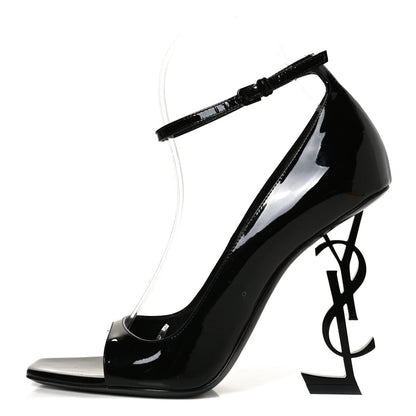 Saint Laurent Patent Calfskin Opyum Ankle Strap Sandals 39 Black 1 of 11