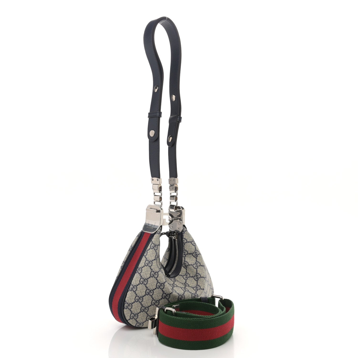 Gucci GG Supreme Monogram Textured Calfskin Web Small Attache Shoulder Bag Beige Blue 3 of 8