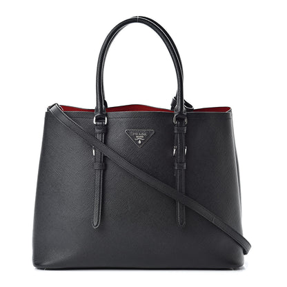 Prada Saffiano Cuir Medium Double Handle Tote Black Fuoco 1 of 13