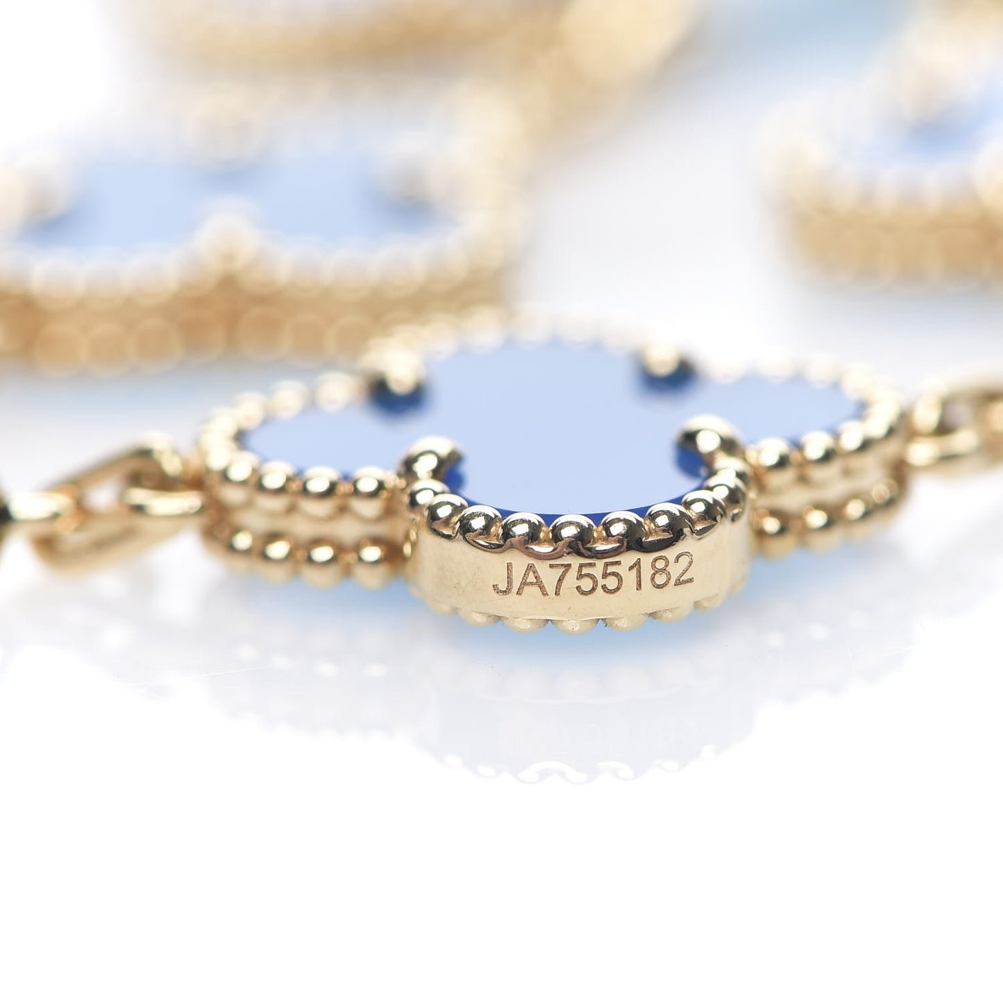 18K Yellow Gold Blue Agate 5 Motifs Vintage Alhambra Bracelet