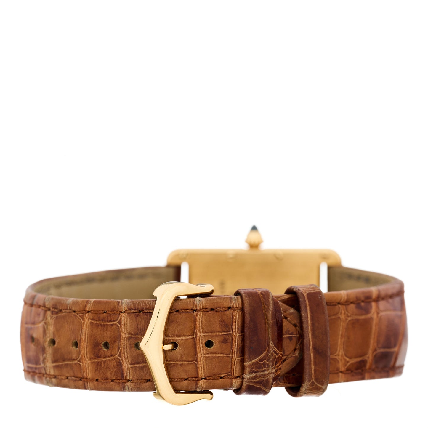18K Yellow Gold Alligator 26mm Tank Louis Quartz Watch Brown
