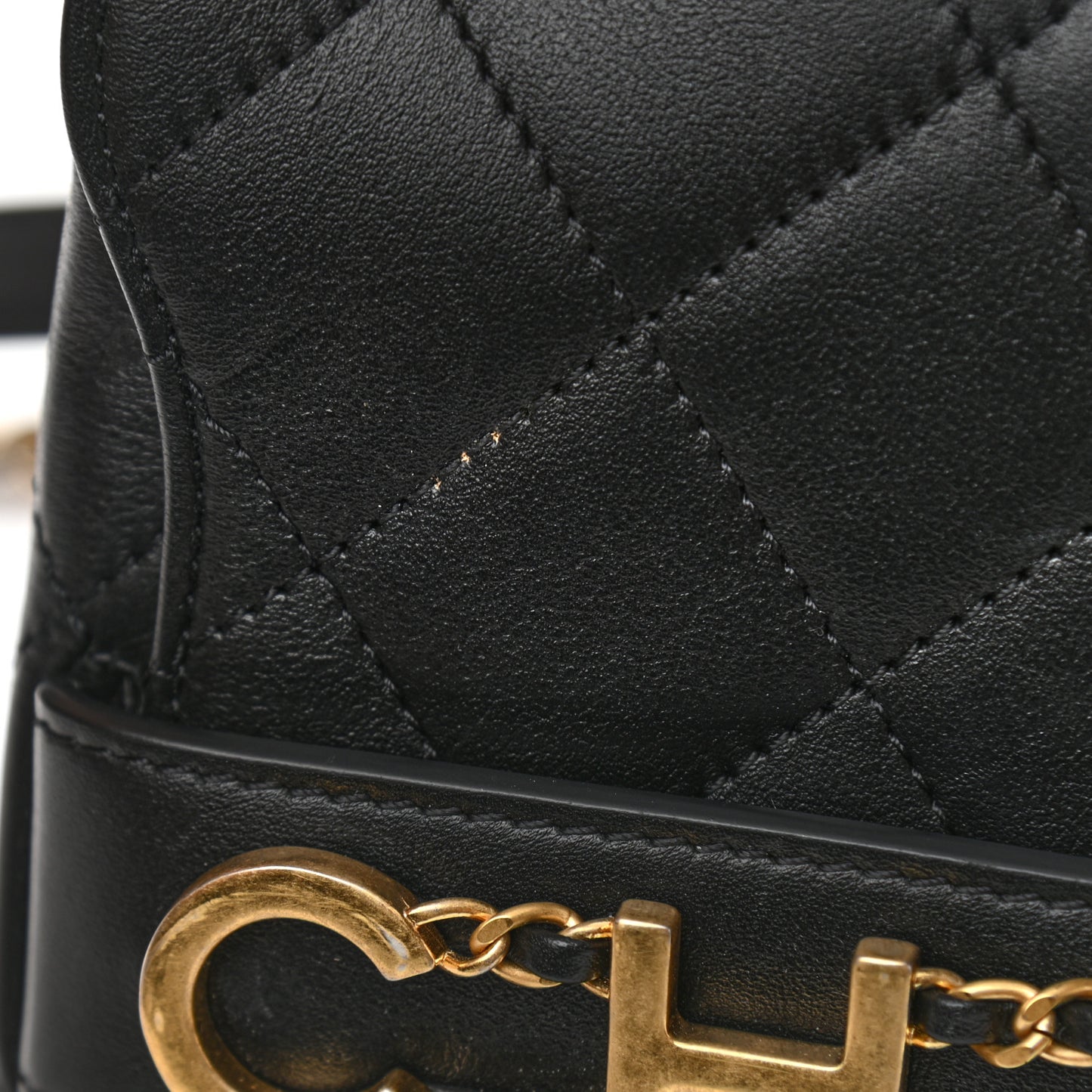 Calfskin Quilted Small Enchained Flap Black