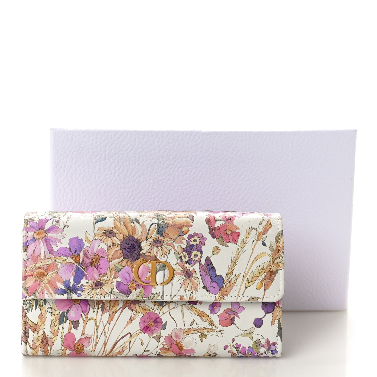 Calfskin Caro Freesia Long Wallet White Multicolor