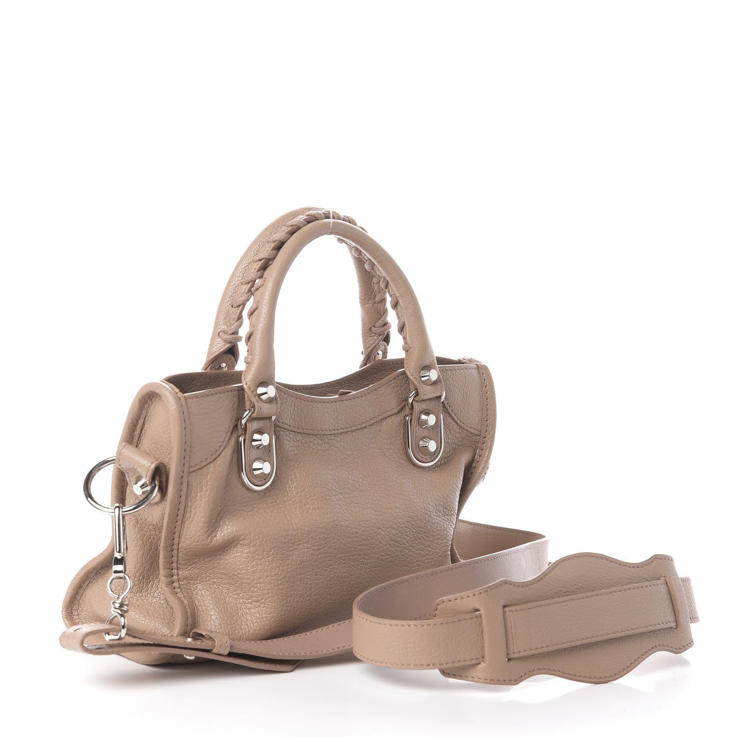 Shiny Goatskin Silver Metallic Edge Hardware Mini City Rose Des Sables