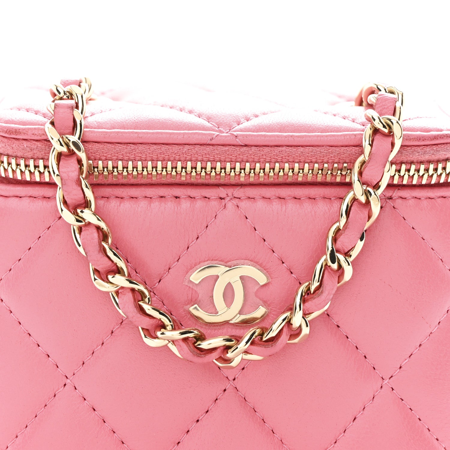 Chanel Lambskin Quilted Pearl Crush Mini Vanity Case With Chain Dark Pink 8 of 11