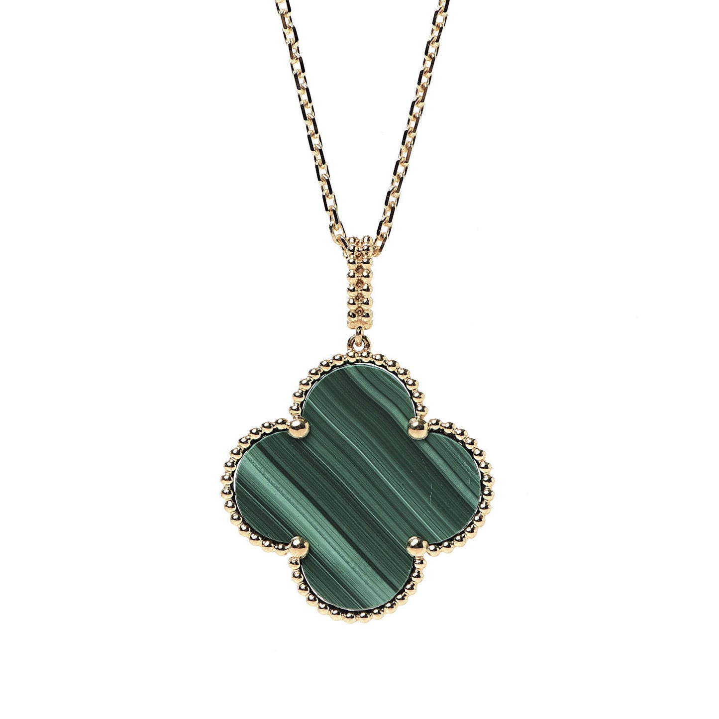 18K Yellow Gold Malachite Magic Alhambra Pendant Necklace