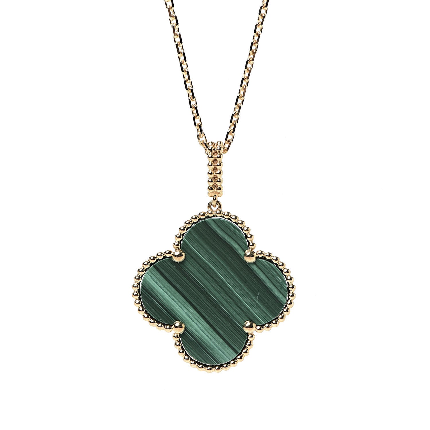 Van Cleef & Arpels 18K Yellow Gold Malachite Magic Alhambra Pendant Necklace 4 of 6