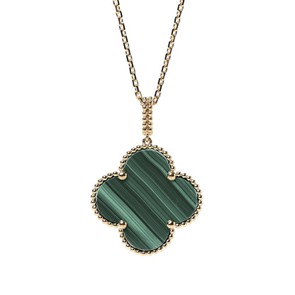Van Cleef & Arpels 18K Yellow Gold Malachite Magic Alhambra Pendant Necklace 4 of 6