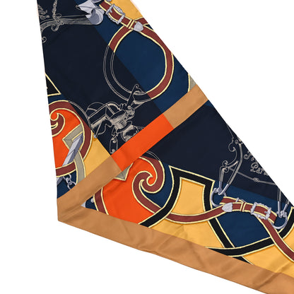 Hermes Cashmere Silk L'Instruction Du Roy Pointe Triangle Shawl Marine Camel Mandarin 2 of 3