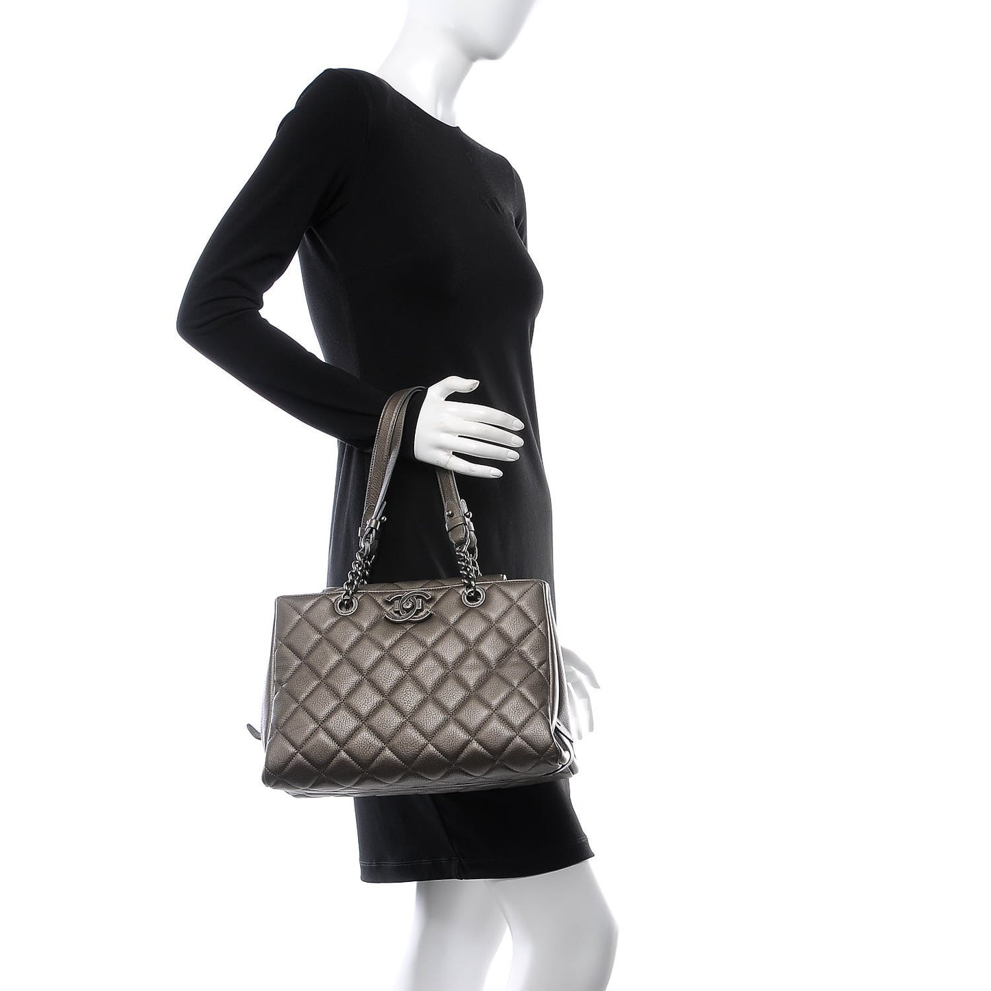Metallic Goatskin Quilted Large City Rock Shopping Bag Silver