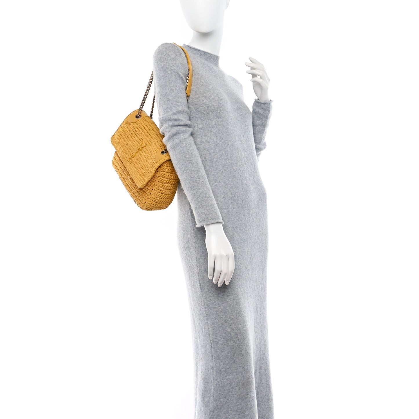 Raffia Calfskin Monogram Medium Niki Chain Satchel Wheat