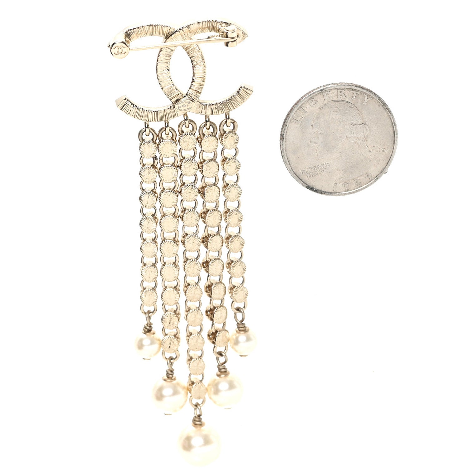 Chanel Crystal Pearl Multi Strand CC Brooch Gold Gold 2 of 4