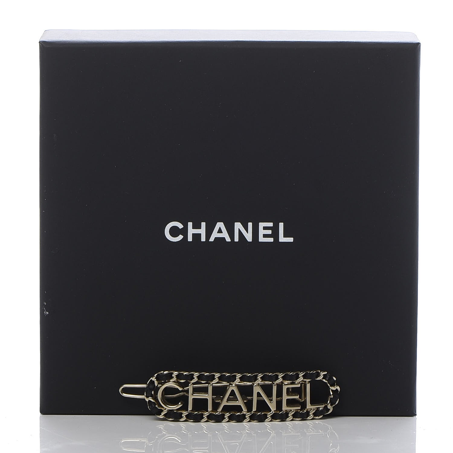 Chanel Metal Lambskin Vintage Allure Logo Hair Clip Black Gold 4 of 4