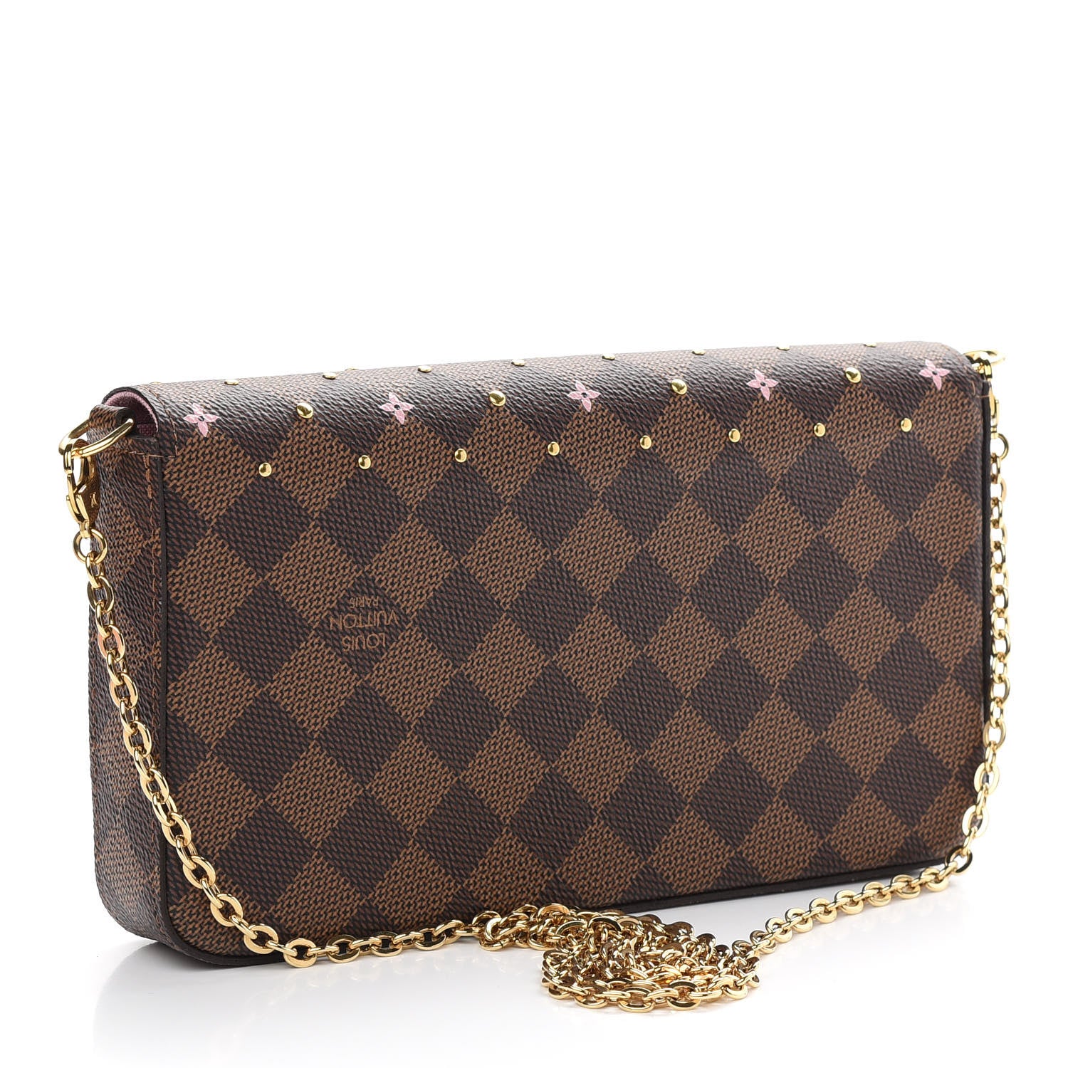 Louis Vuitton Damier Ebene Studded Pochette Felicie Chain Wallet 4 of 9