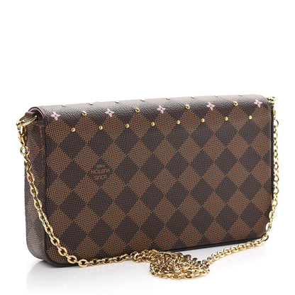 Louis Vuitton Damier Ebene Studded Pochette Felicie Chain Wallet 4 of 9