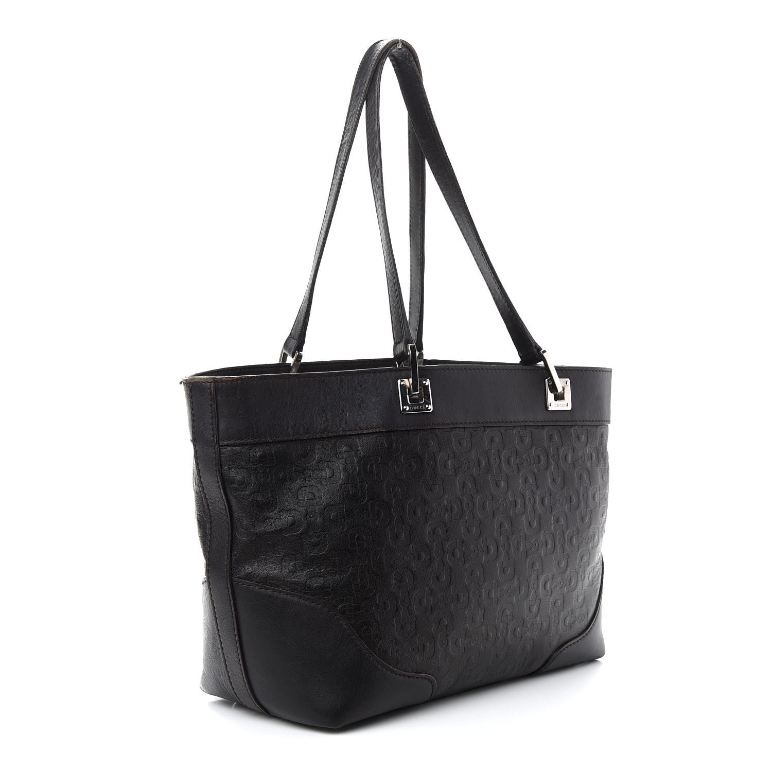 Gucci Calfskin Horsebit Embossed Tote Dark Brown 2 of 14