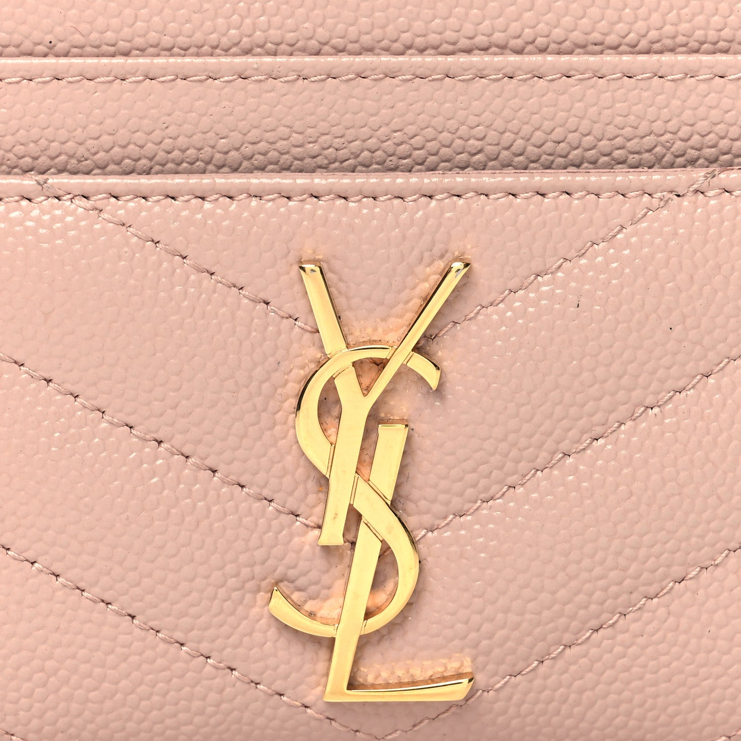 Saint Laurent Grain De Poudre Matelasse Chevron Monogram Credit Card Case Pale Pink 8 of 8