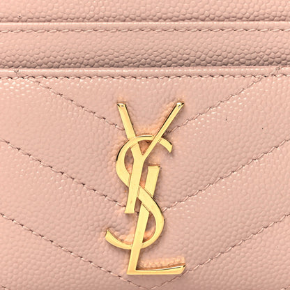Saint Laurent Grain De Poudre Matelasse Chevron Monogram Credit Card Case Pale Pink 8 of 8