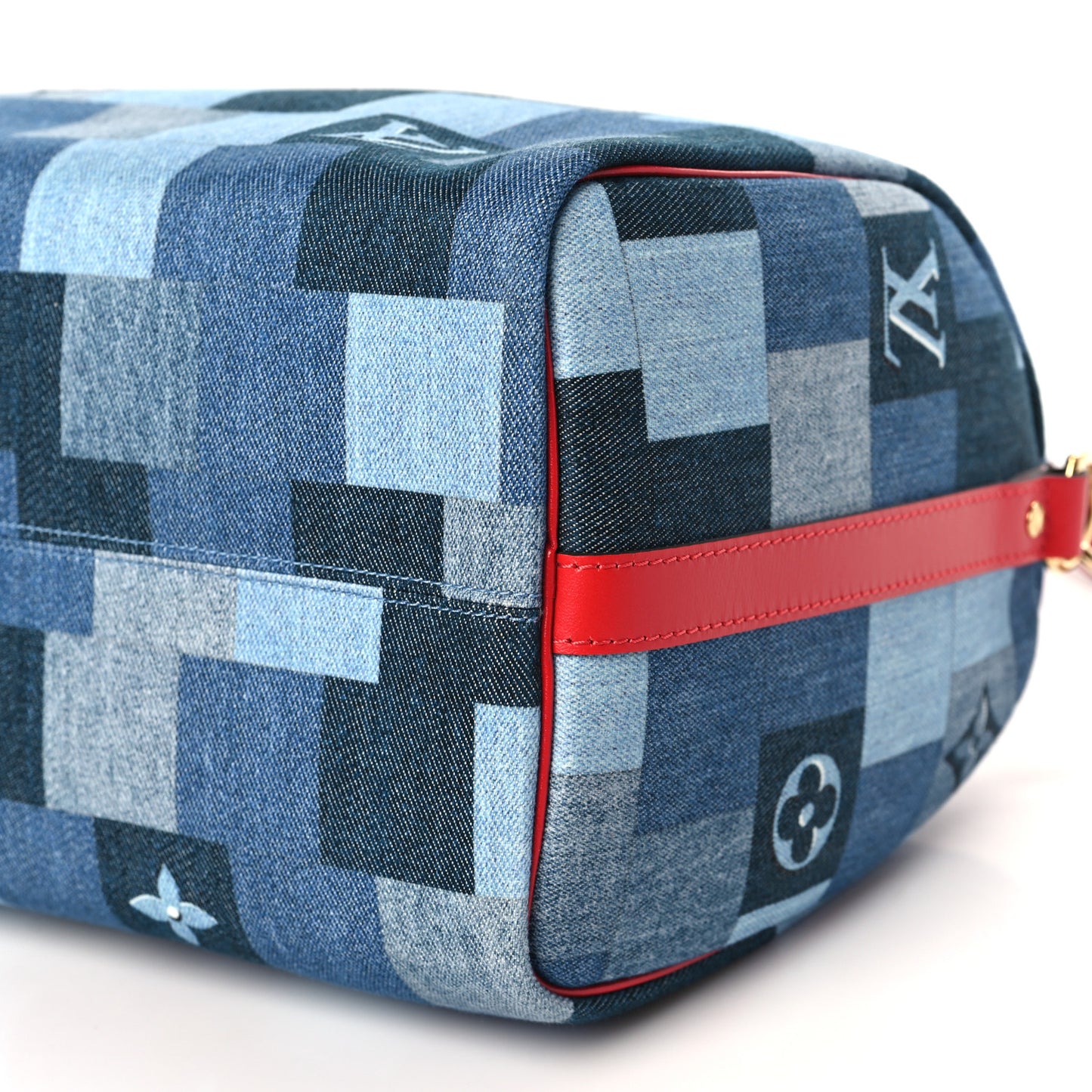 Denim Damier Monogram Patchwork Speedy Bandouliere 30 Blue Rouge