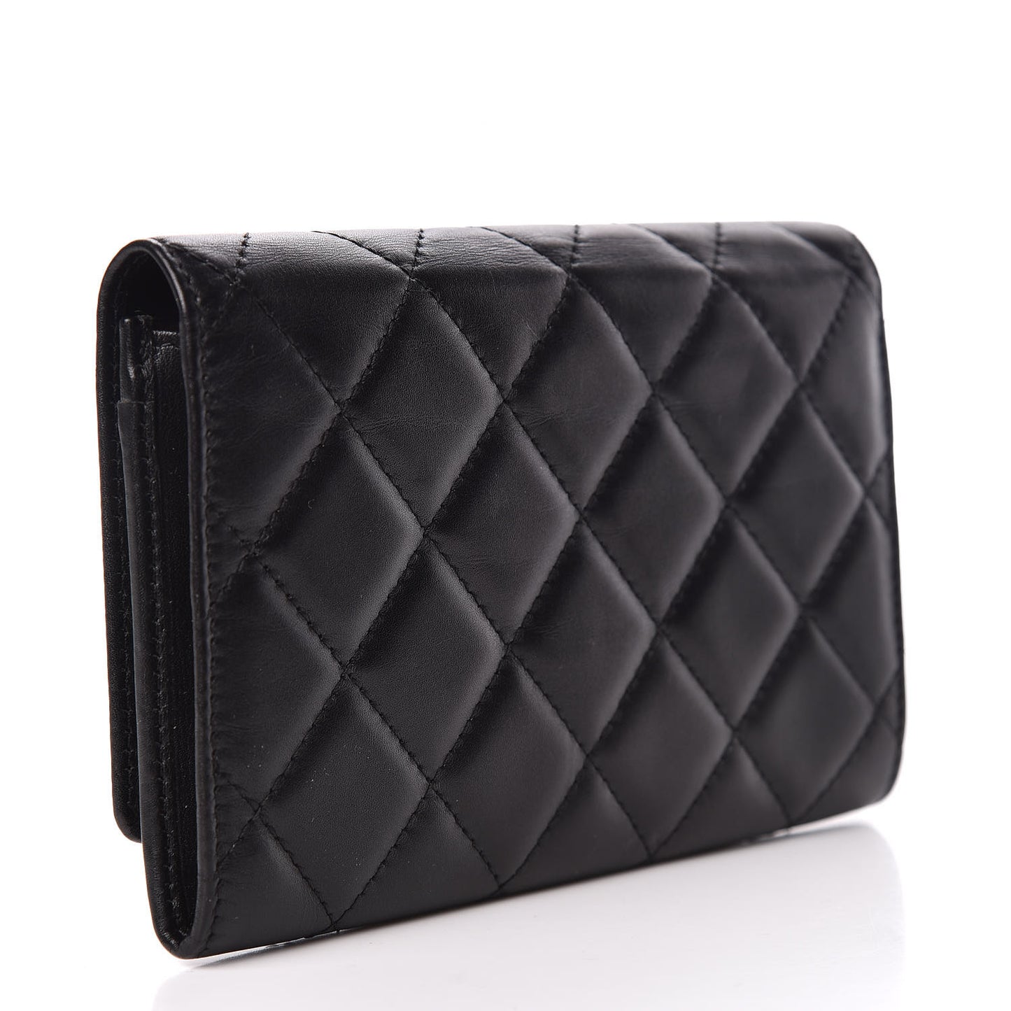 Calfskin Quilted Cambon Flap Wallet Black