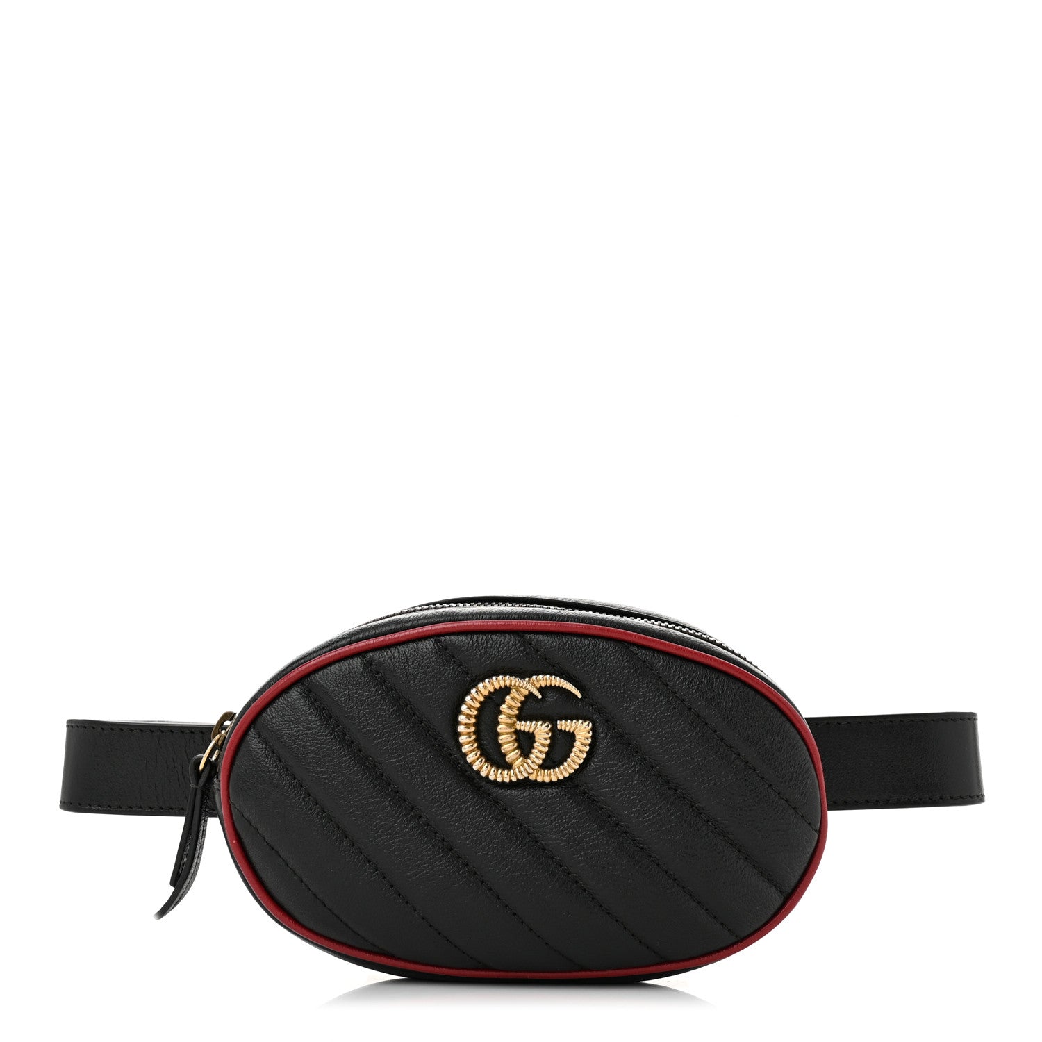 Gucci Azalea Calfskin Matelasse Diagonal Torchon GG Marmont Belt Bag 75 30 Black Romantic Cerise 1 of 10