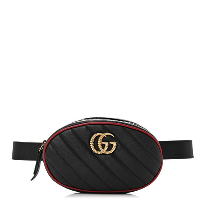 Gucci Azalea Calfskin Matelasse Diagonal Torchon GG Marmont Belt Bag 75 30 Black Romantic Cerise 1 of 10