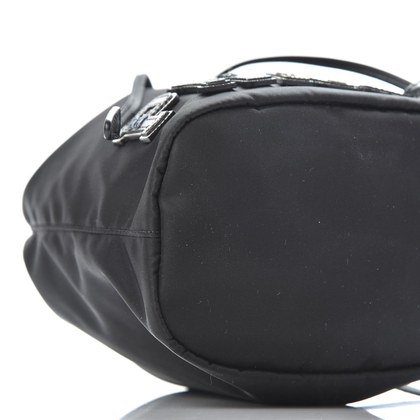 Saffiano Tessuto Nylon Vela Lettering Bucket Wristlet Black