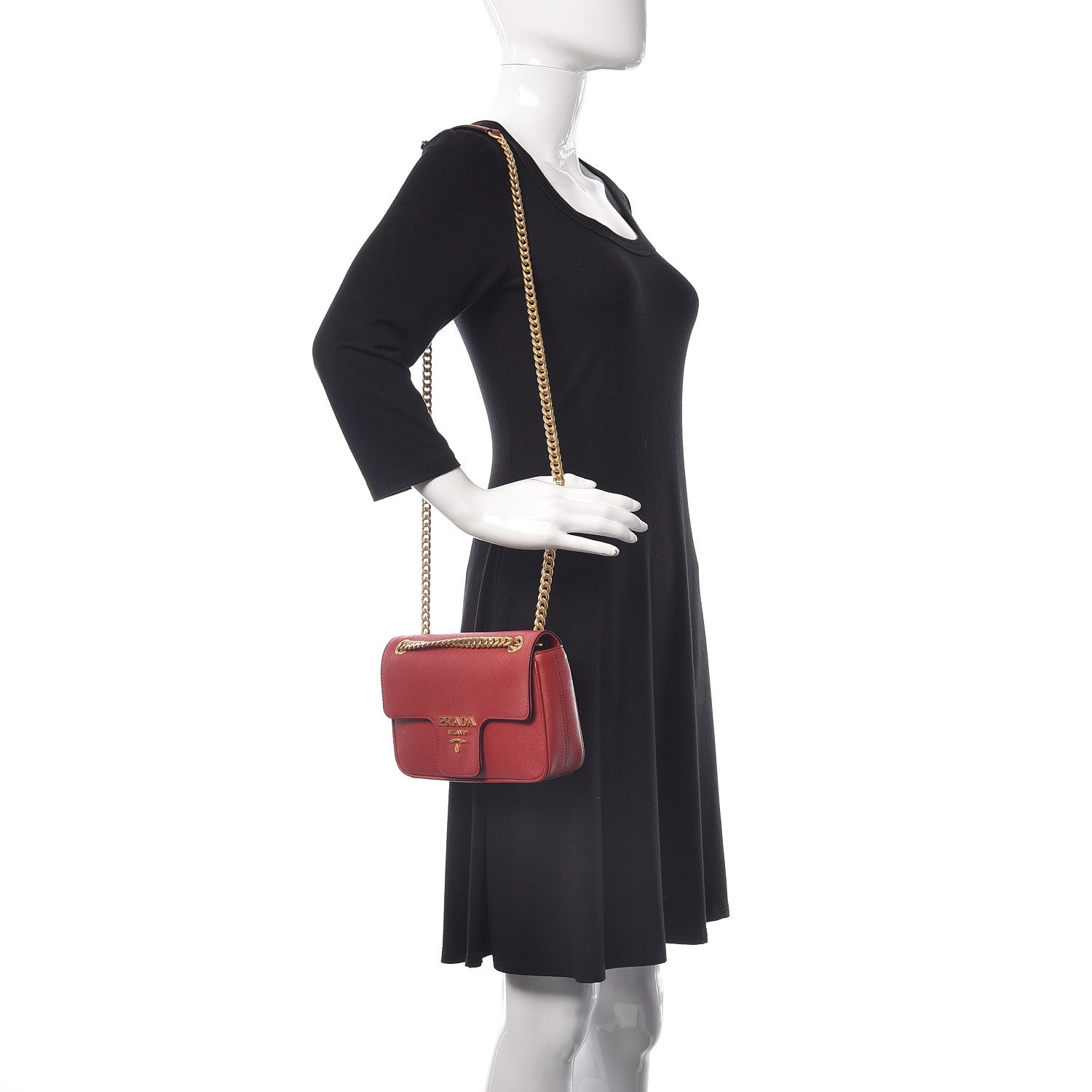 Prada Saffiano Flap Shoulder Bag Fuoco 2 of 10