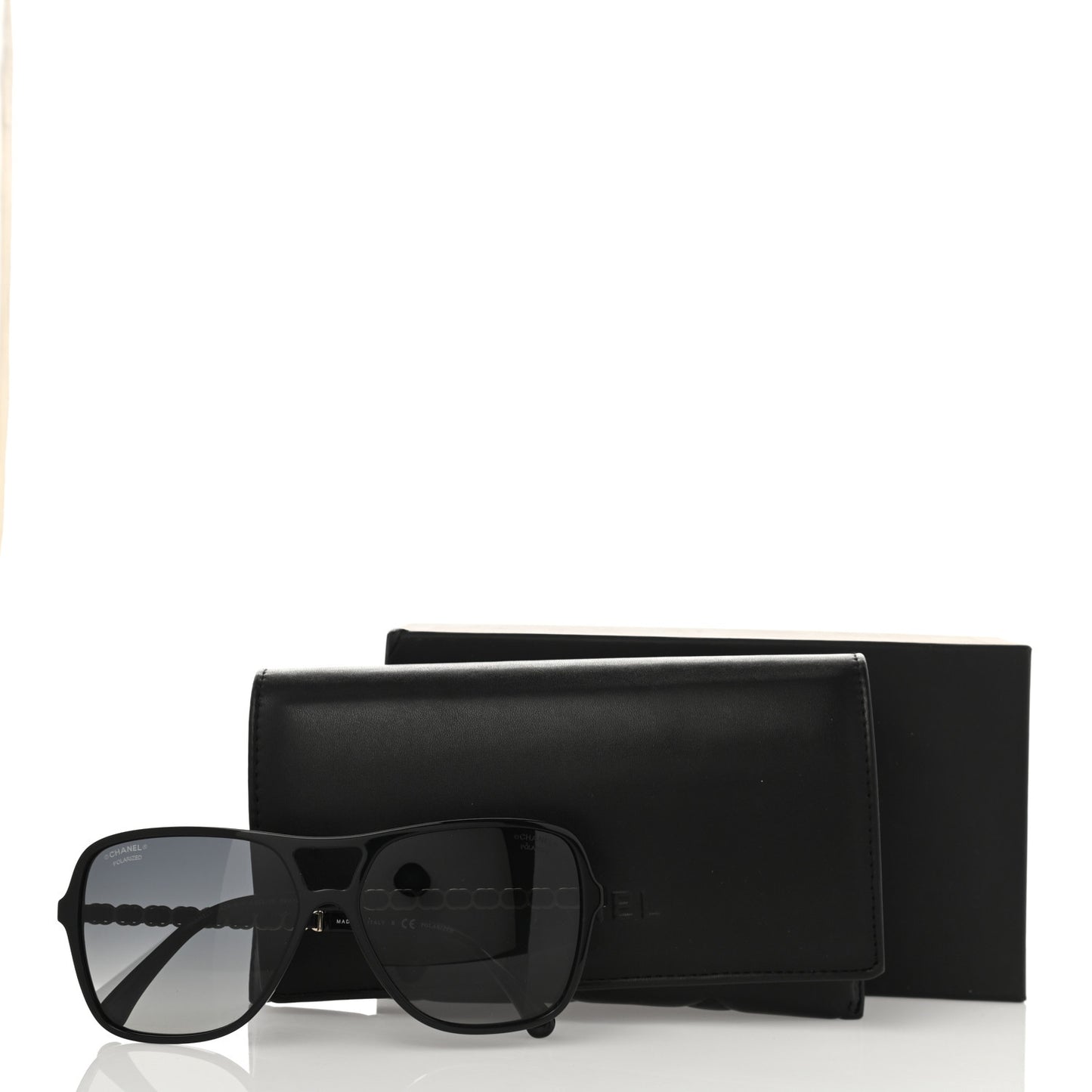 Metal Calfskin Polarized CC Chain Pilot Sunglasses 5439-Q-A Black
