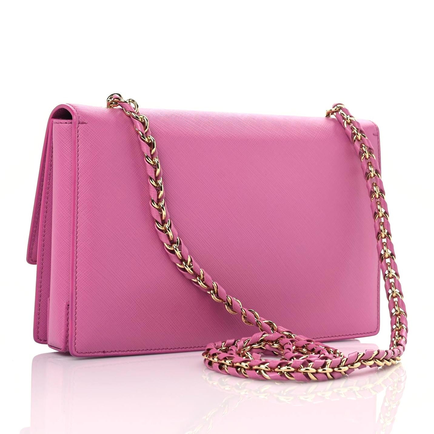 Printed Calfskin Vara Bow Chain Flap Crossbody Fuchsia