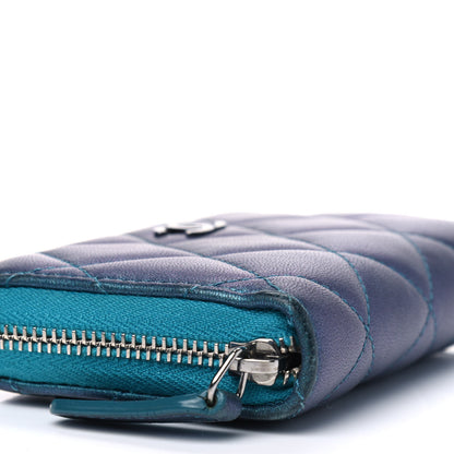 Chanel Metallic Lambskin Quilted Zip Around Coin Purse Wallet Turquoise 5 of 9