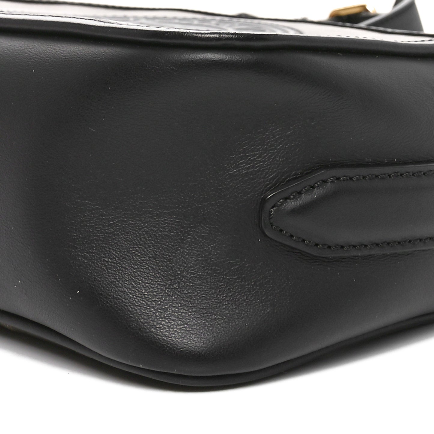 Glazed Fabric Vitello Century F is Fendi FF 1974 Stamp Patch Camera Case Mogano Panna Black