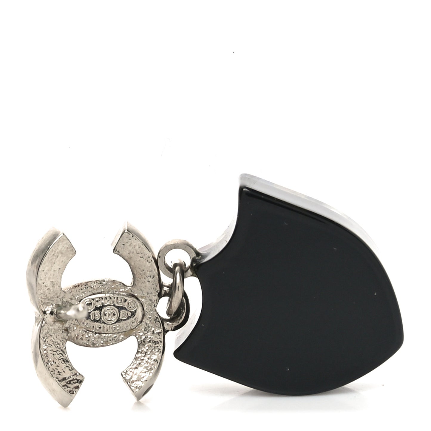 Pearl Enamel CC Shield Drop Earrings Silver