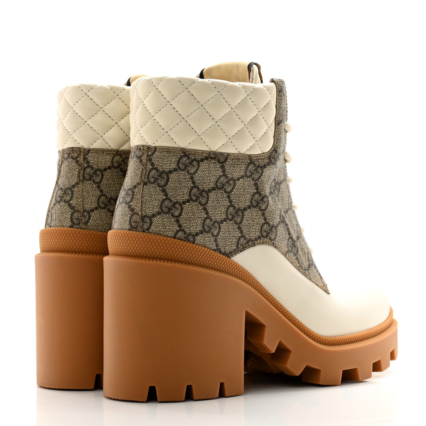 Calfskin GG Supreme Monogram Nappa Quilted Lace Up Ankle Boots 40.5 Mystic White Beige