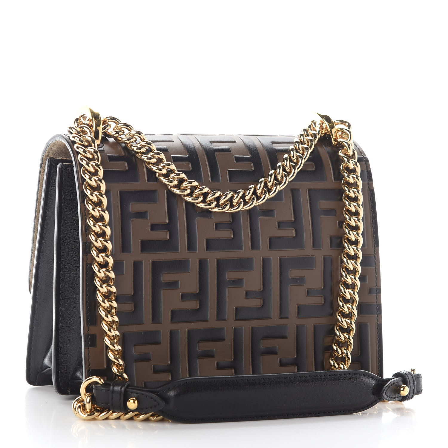 Fendi Vitello Liberty Bi-Color FF 1974 Embossed Small Kan U Shoulder Bag Maya Black 3 of 9