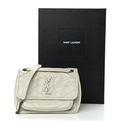 Saint Laurent Crinkled Calfskin Matelasse Monogram Baby Niki Chain Satchel Ivory 11 of 11