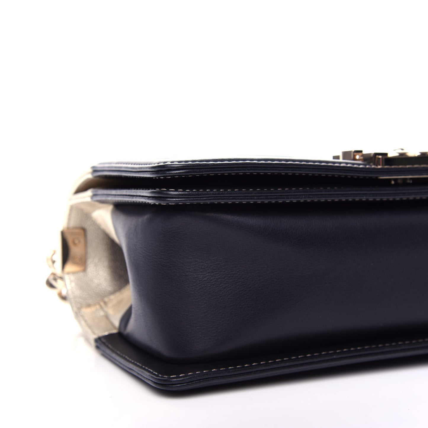 Metallic Goatskin Calfskin Medium Boy Flap Gold Black