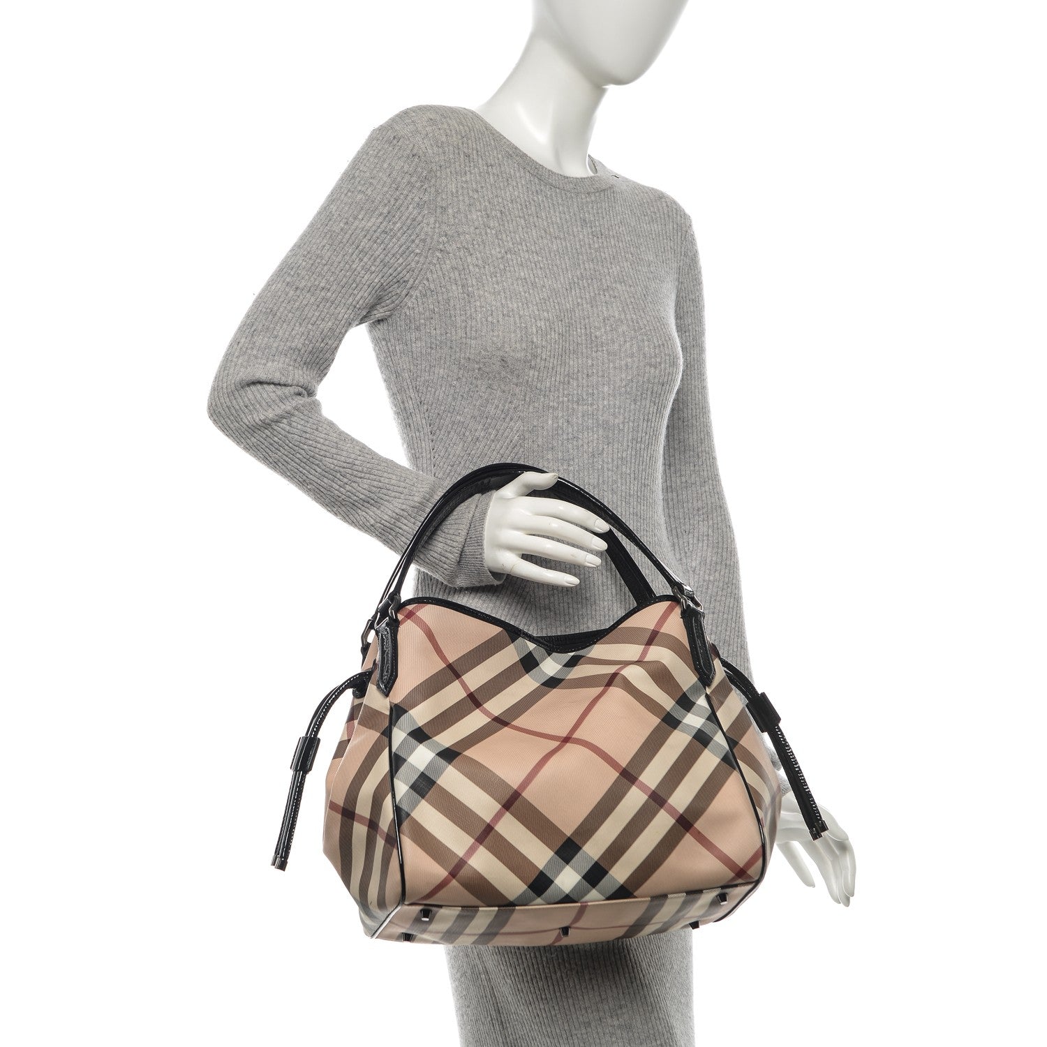 Burberry Patent Nova Check Small Bilmore Tote Black 2 of 12