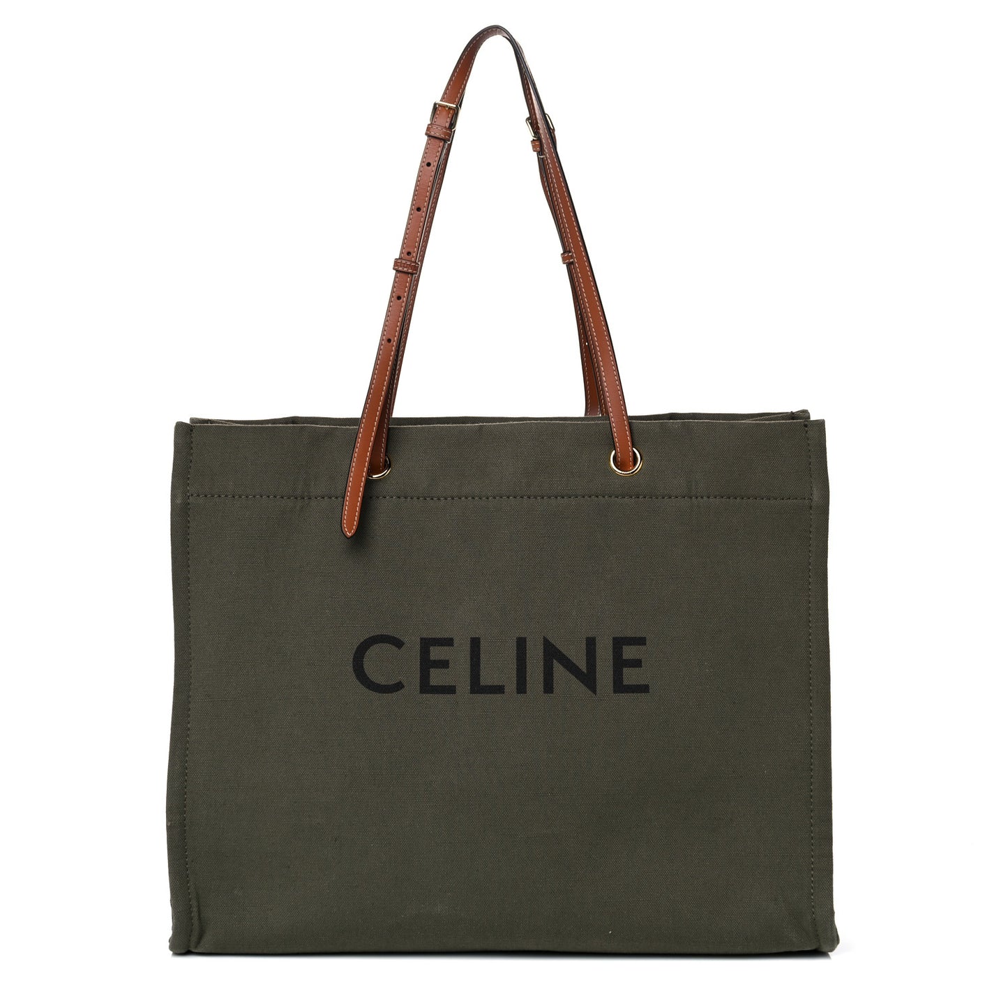 Canvas Calfskin Vertical Cabas Green
