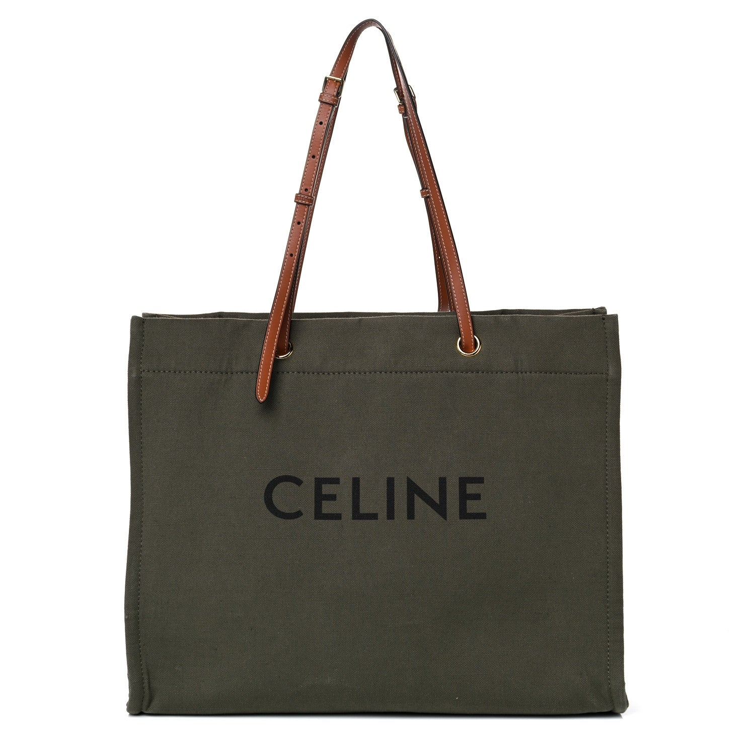 Celine Canvas Calfskin Vertical Cabas Green 1 of 13